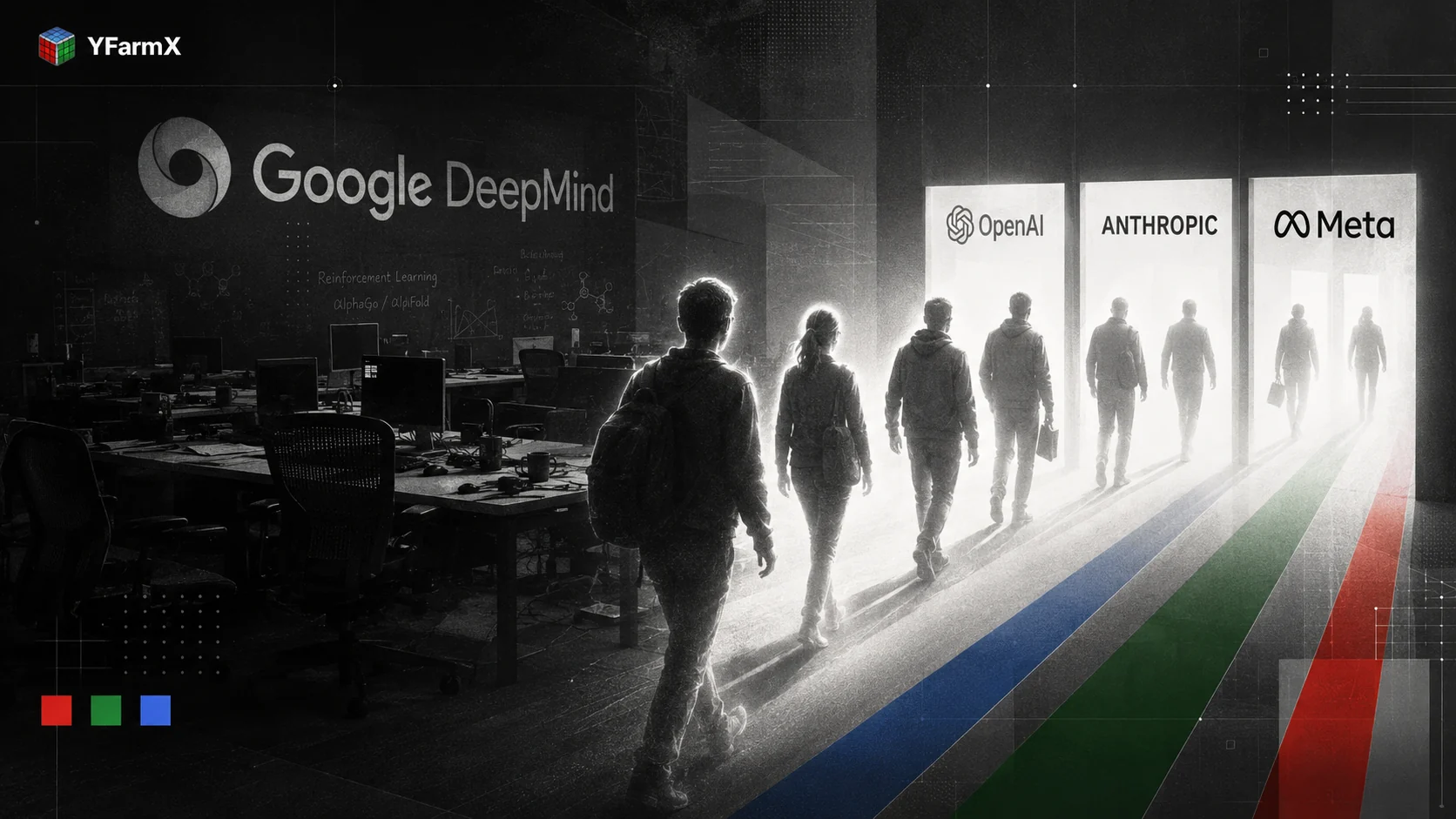 Editorial illustration for DeepMind Talent Exodus Costs Alphabet Its Star Researchers