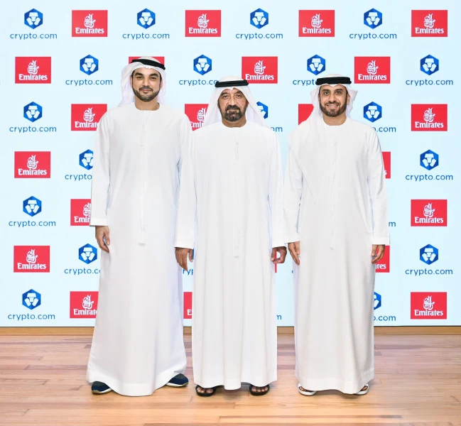 Emirates and Crypto.com executives at the launch. Emirates media centre.