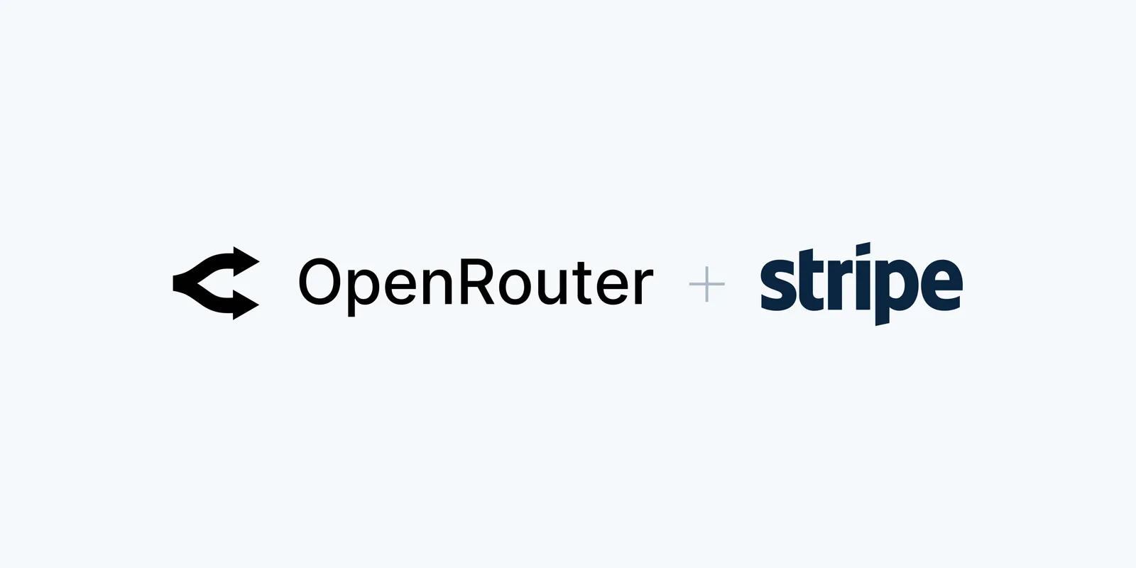 Stripe's own artwork for its 29 January 2026 newsroom announcement, showing the OpenRouter logo and the Stripe wordmark joined by a plus sign