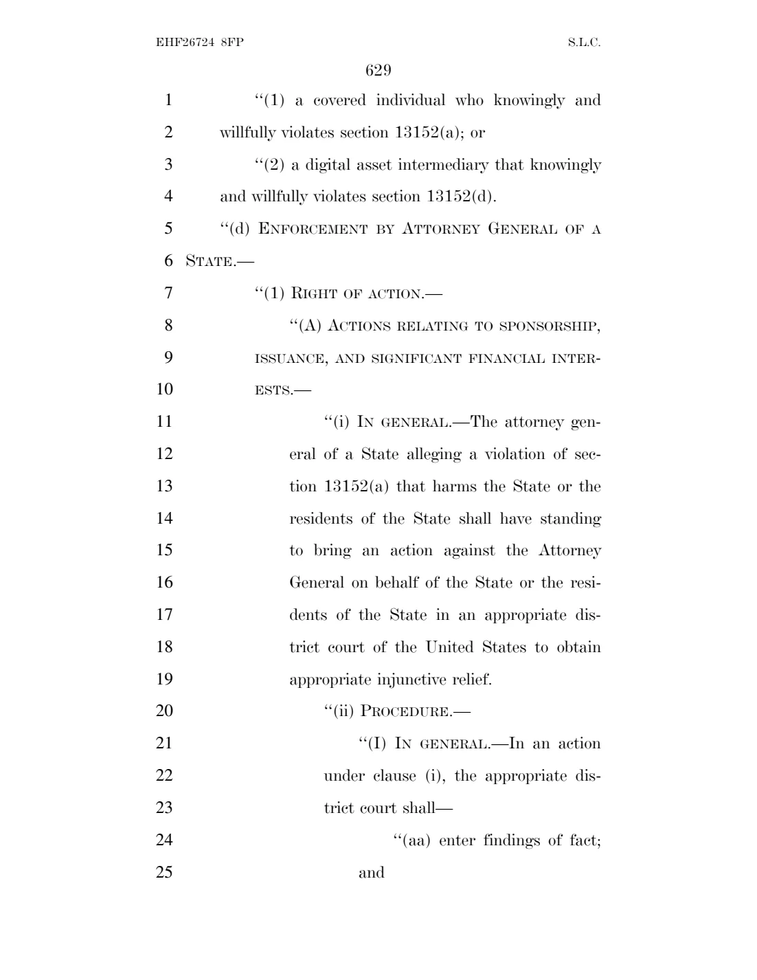 Page 629 of the Senate draft sets out the state attorney general right of action.