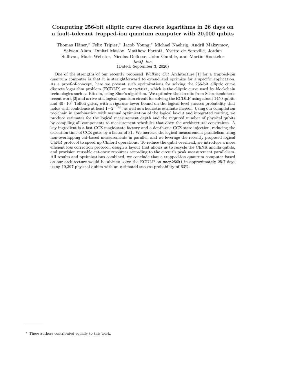 The first page of IonQ’s compiled resource-estimate paper, rendered directly from the published PDF.