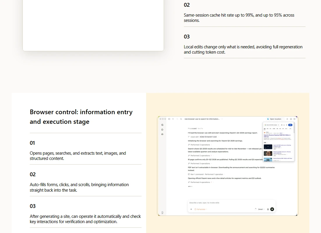 Xiaomi's published description of browser and computer control in MiMo Desktop.