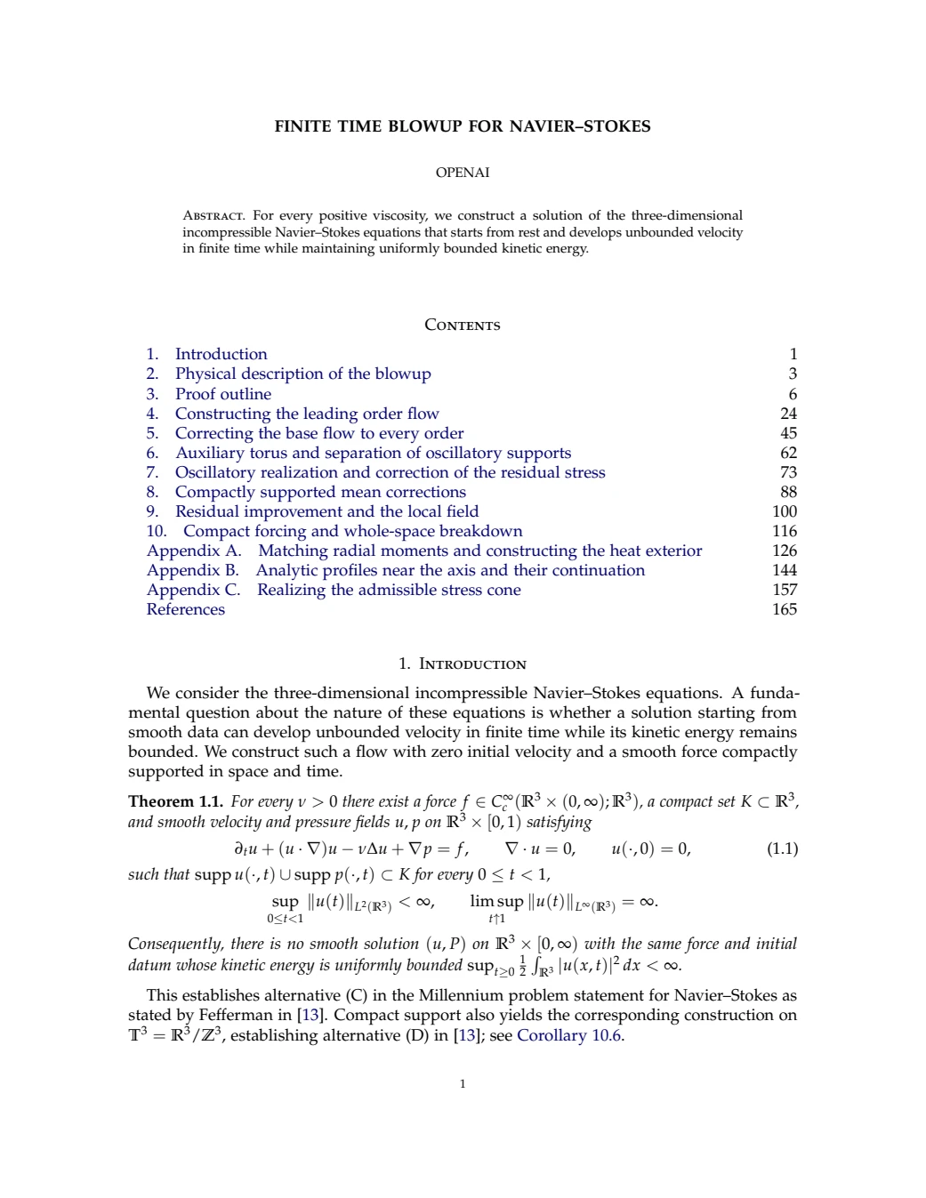 First page of OpenAI's paper, showing the theorem and its smooth-forcing conditions.