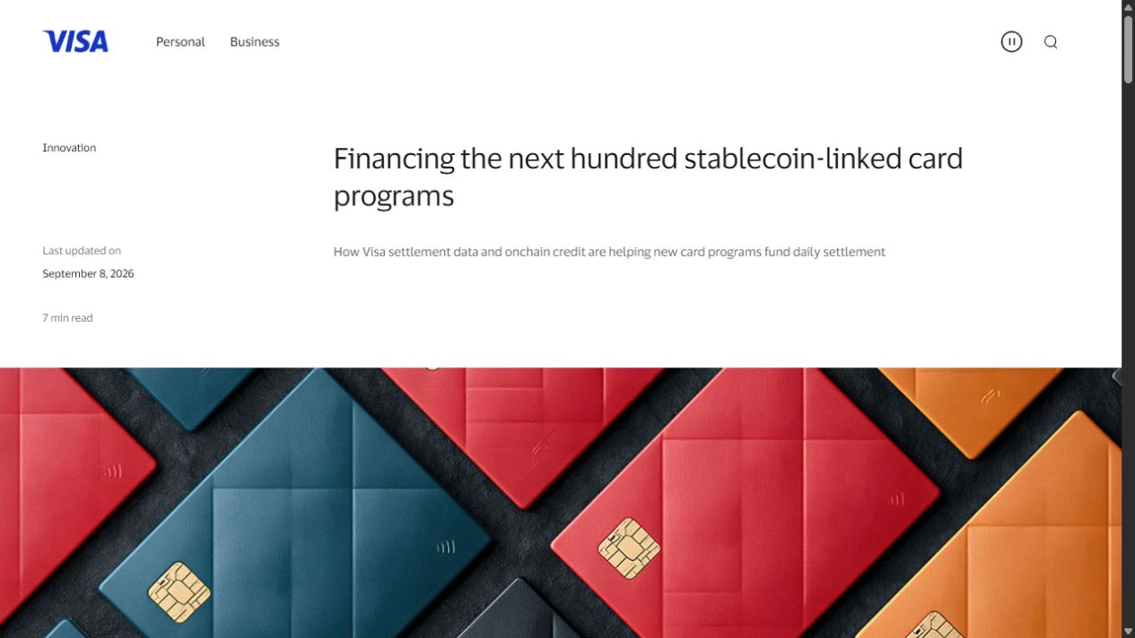 Visa’s original settlement-financing article with its bank-card imagery.