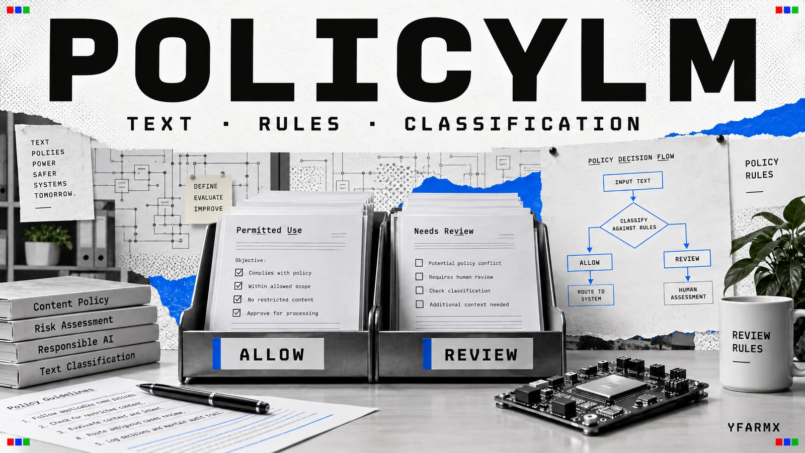 Editorial illustration of PolicyLM-1.7B