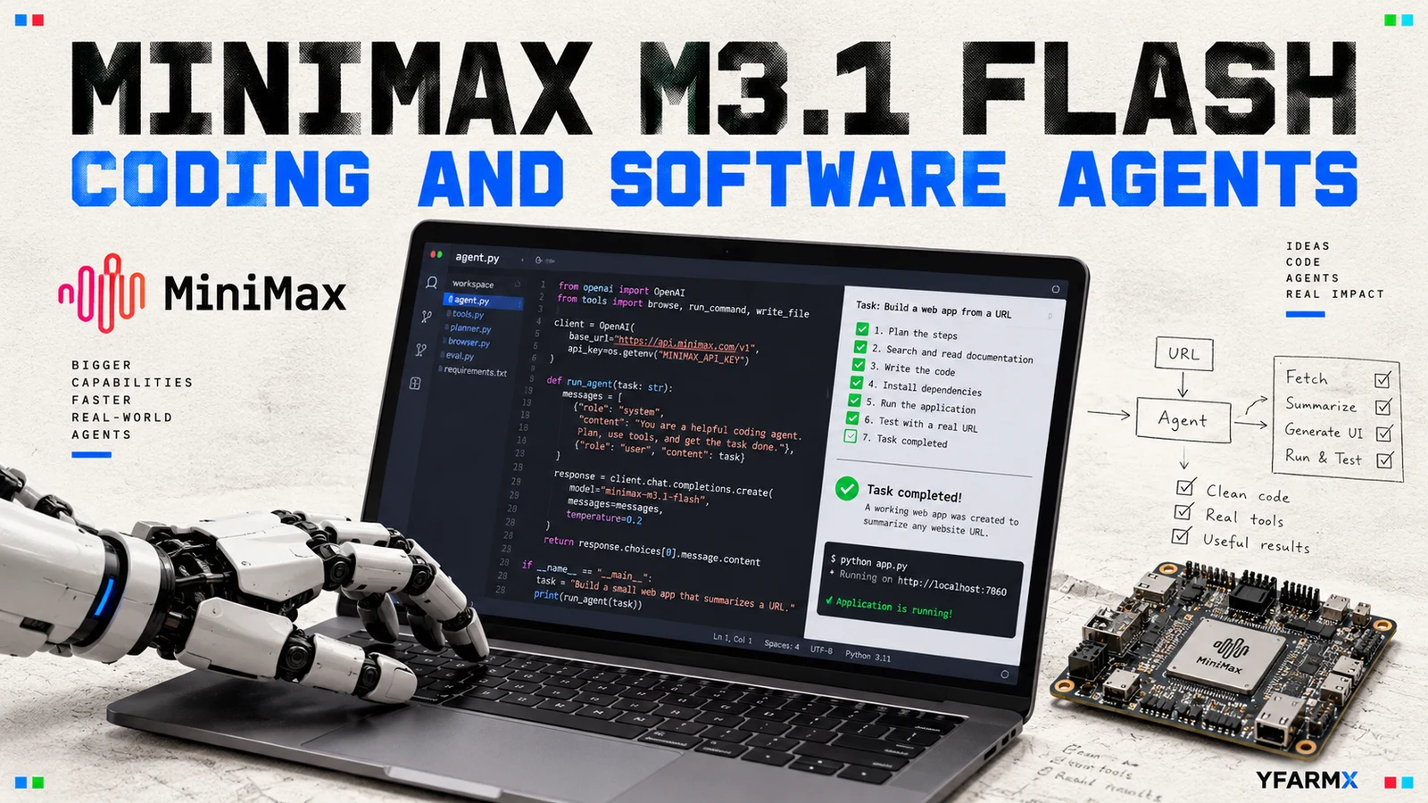 Conceptual editorial illustration for MiniMax M3.1 Flash, showing detailed computing or production equipment.
