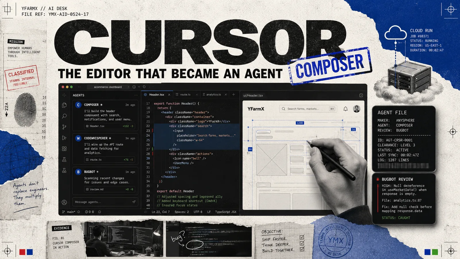 Editorial illustration: Cursor, the AI code editor that became an agent