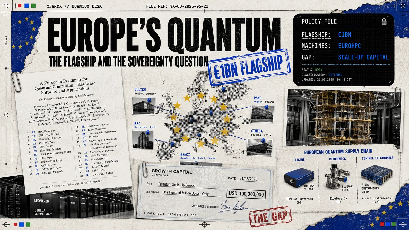 Editorial illustration: the EU Quantum Flagship and Europe’s quantum sovereignty question