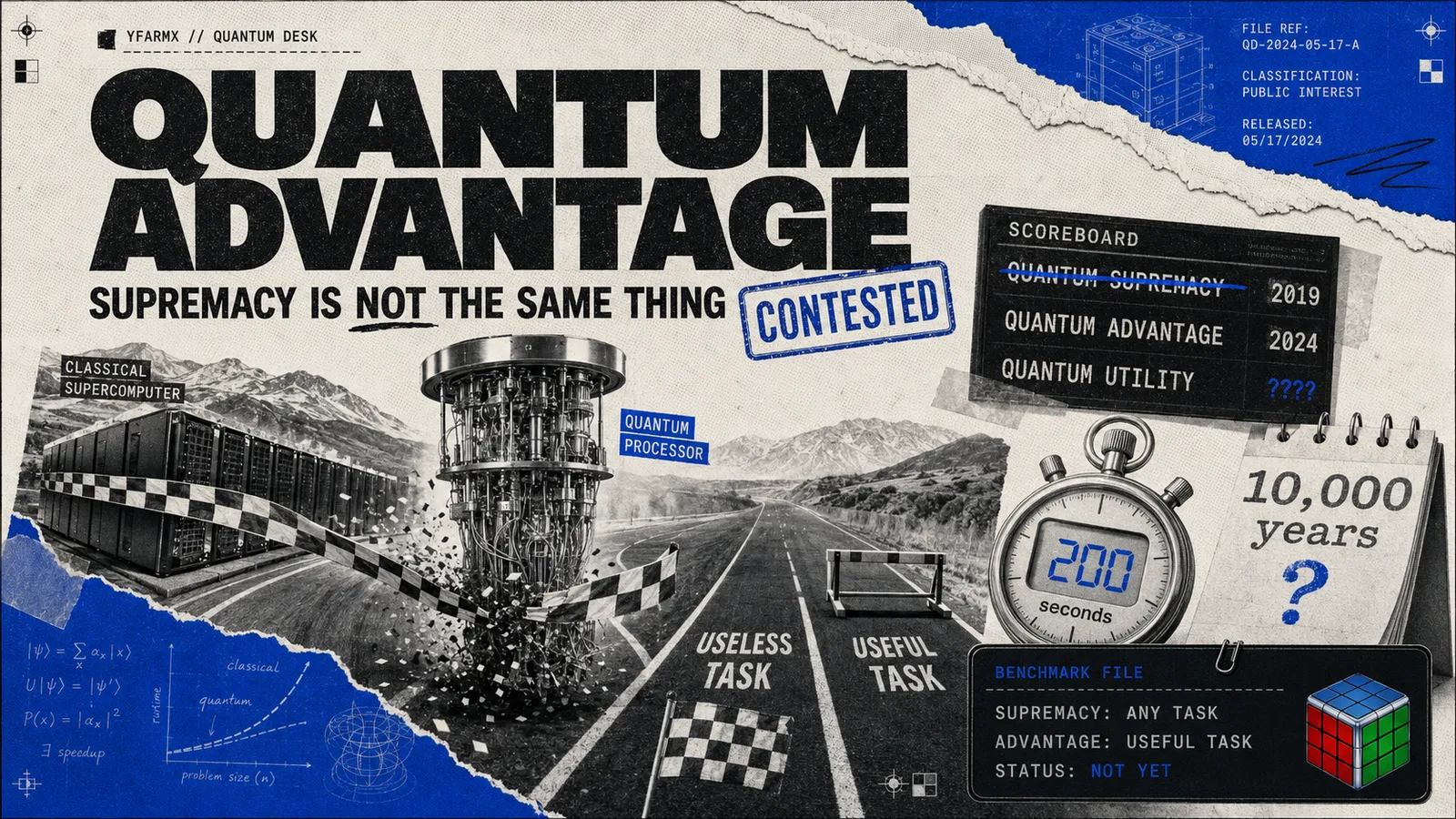 Editorial illustration: quantum advantage and the contested scoreboard of claimed results