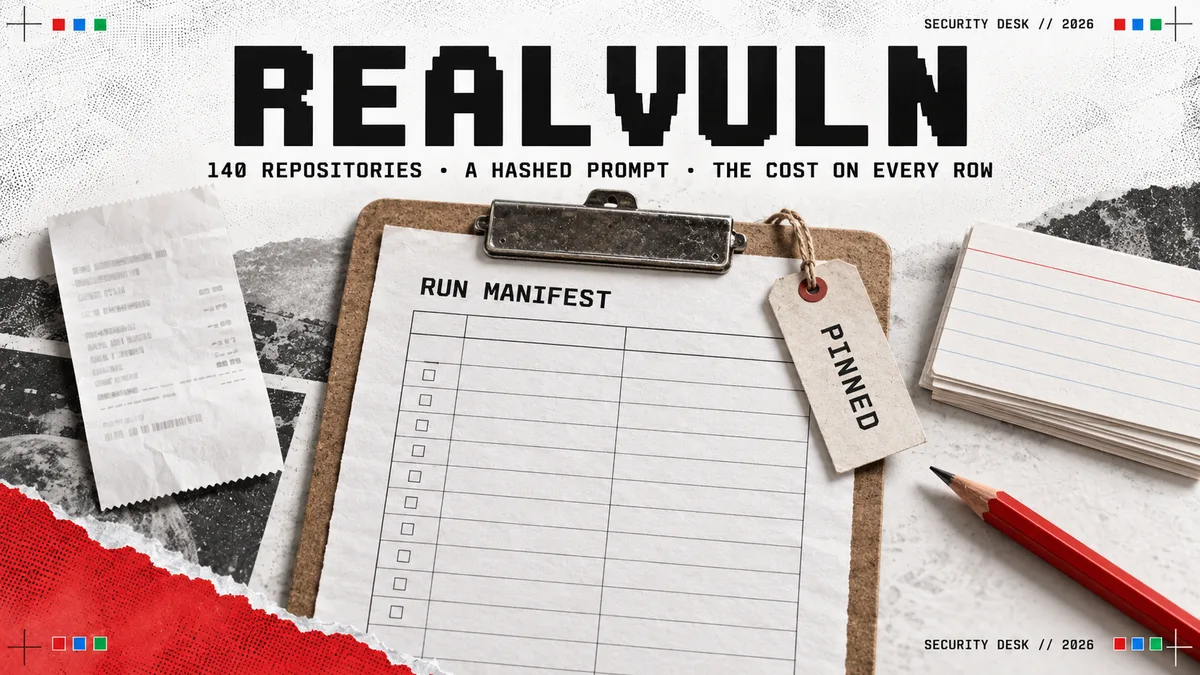 Editorial illustration: REALVULN over a printed run manifest on a clipboard tagged PINNED, with a receipt and a red pencil
