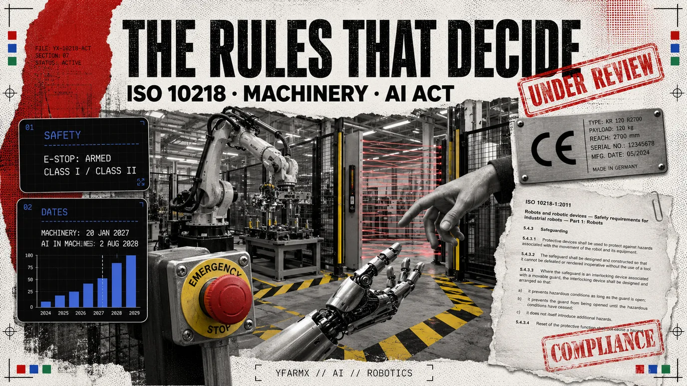 YFarmX explainer plate: Robot safety standards, the rules that decide what can be sold