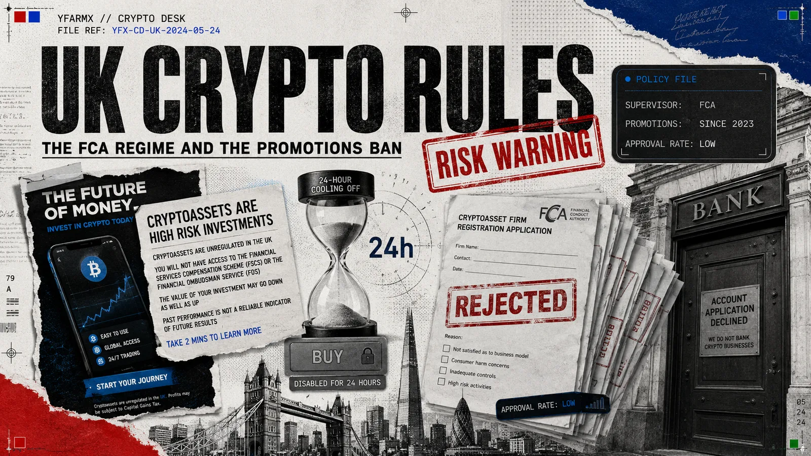 Editorial illustration: UK crypto regulation, FCA registration and the financial promotions regime