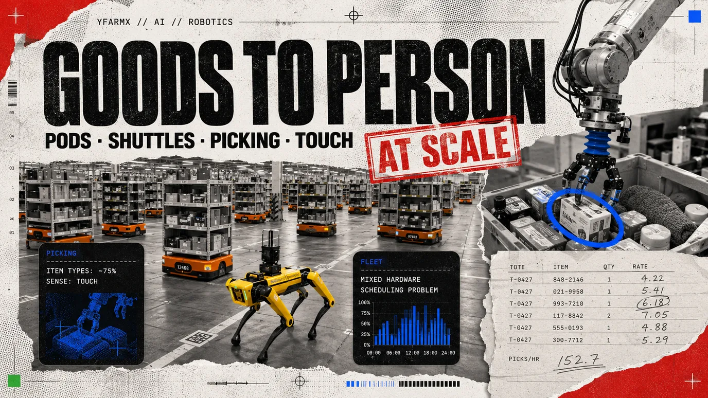 YFarmX explainer plate: Warehouse automation, where robots already outnumber the pilots