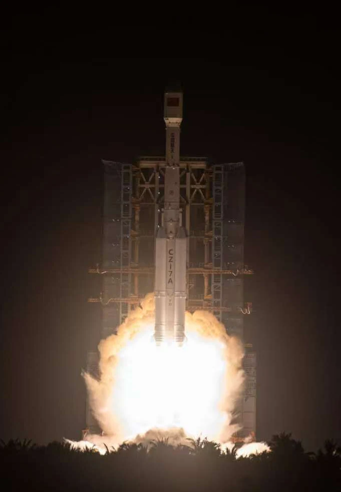 A Long March 7A rocket lifting off.