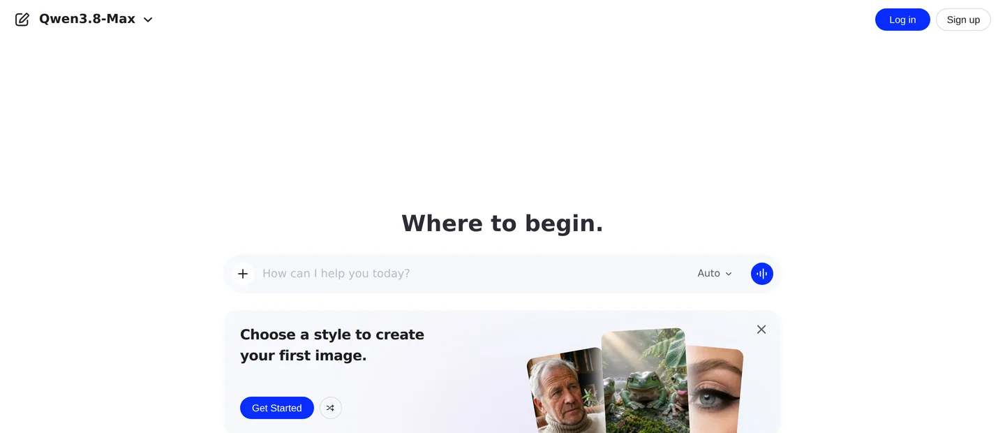 Qwen Studio open in a browser with Qwen3.8-Max selected in the model picker