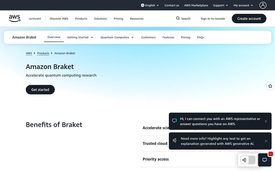 Amazon Braket homepage