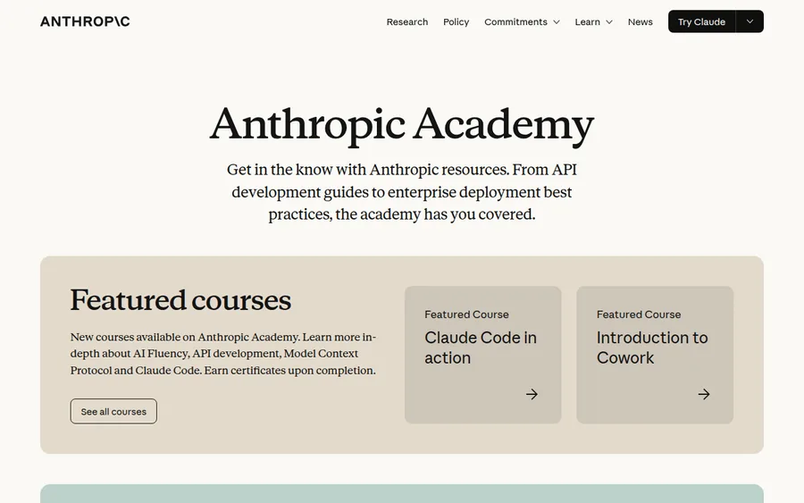 Anthropic Academy homepage