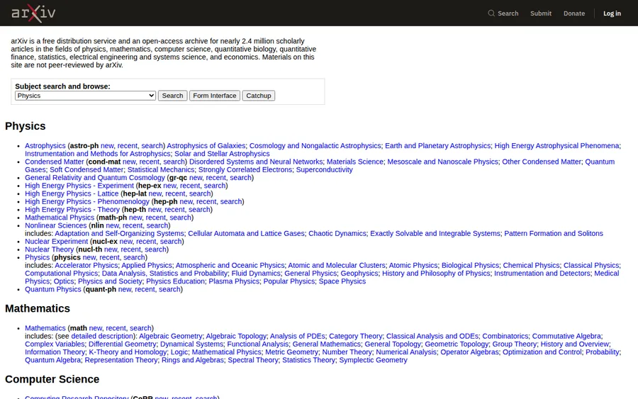 arXiv homepage