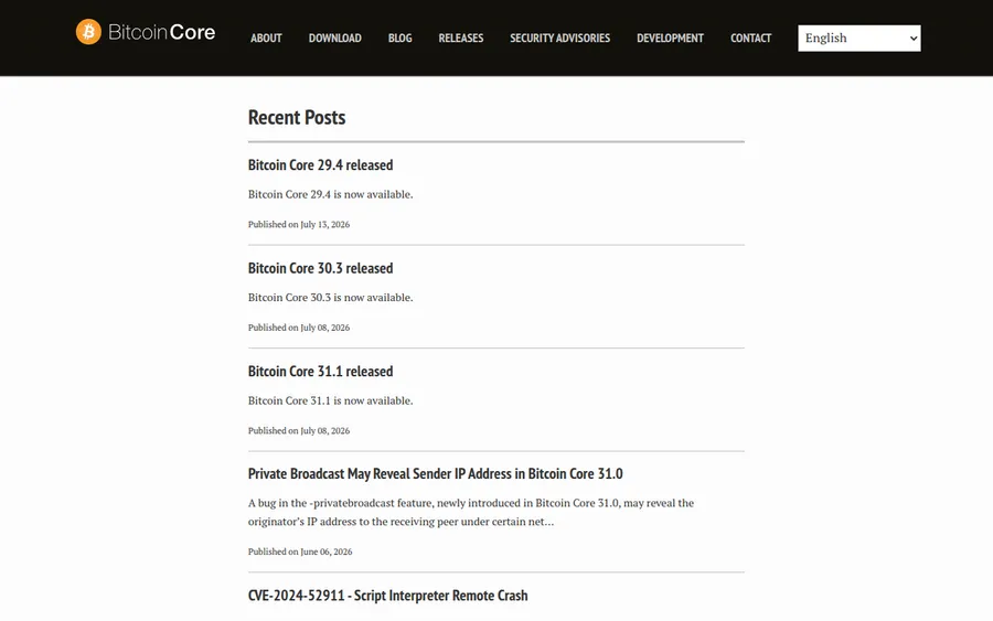Bitcoin Core homepage