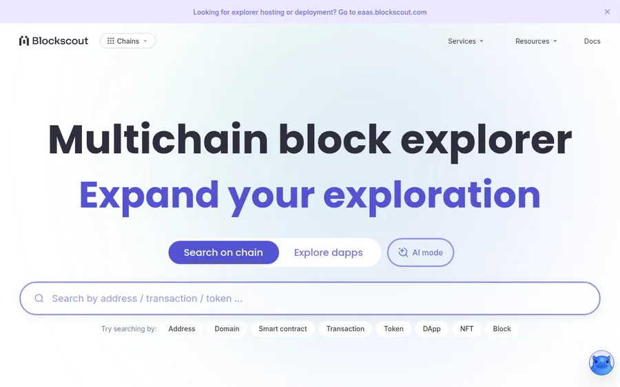 Blockscout homepage