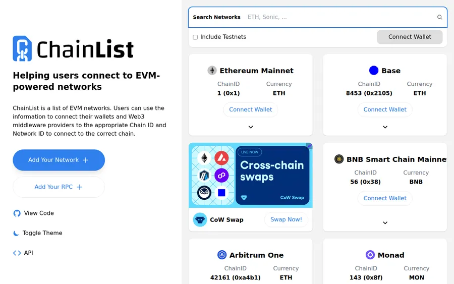 Chainlist homepage
