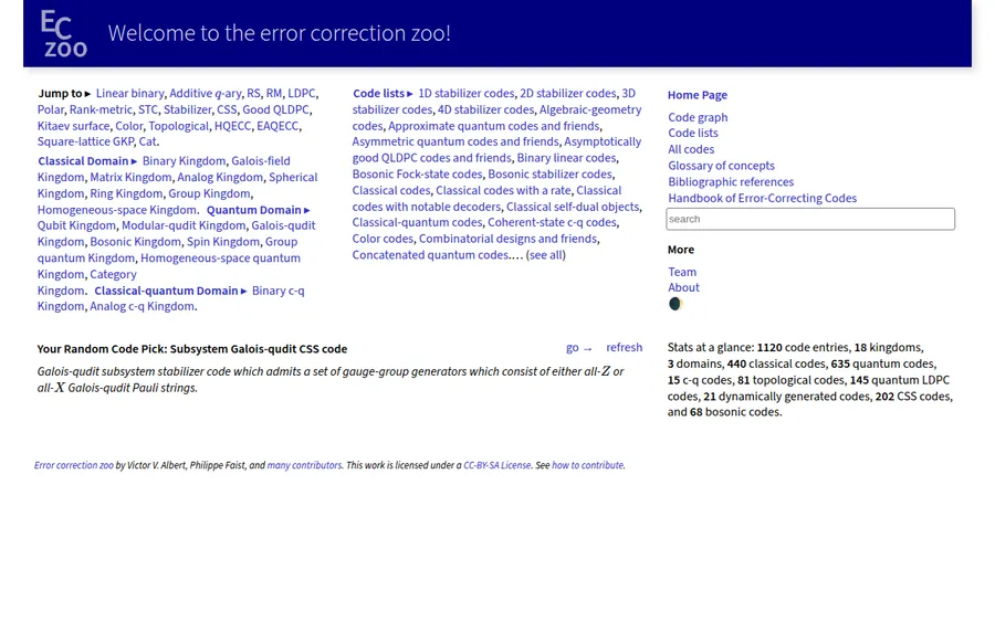 Error Correction Zoo homepage
