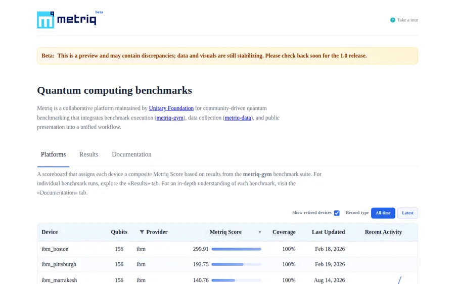 Metriq homepage