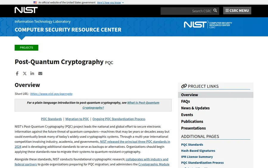 NIST PQC project homepage