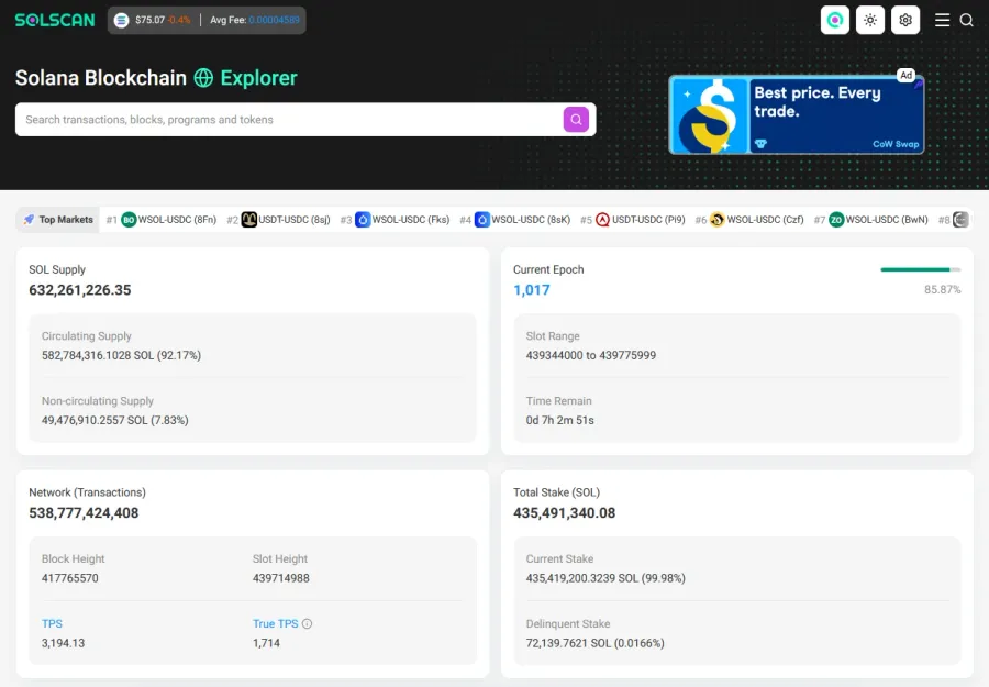 Solscan homepage