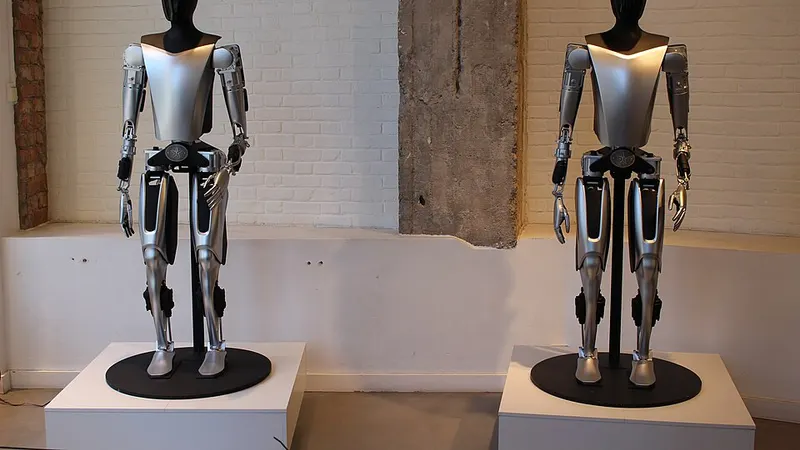 Two Tesla Optimus units on display
