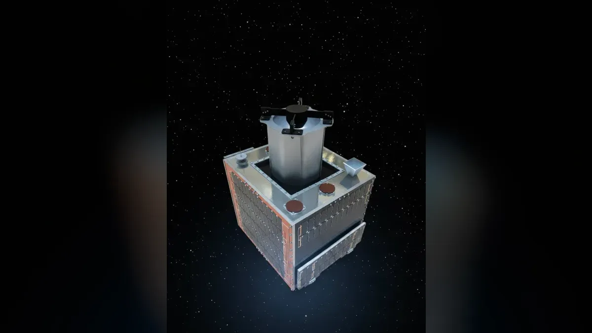 A model of the Carbonite-2 imaging demonstrator, restyled onto a dark starfield.